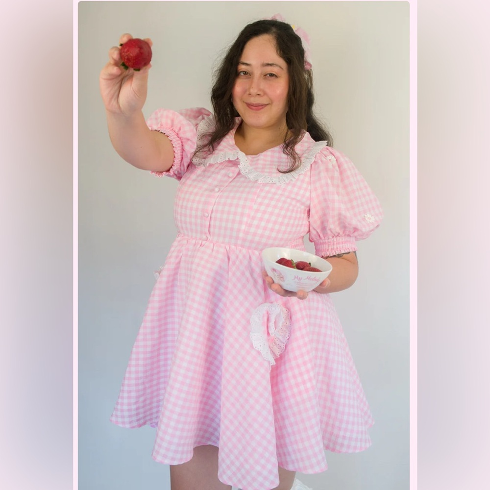 Misscandyholic Strawberry Gumdrop Pink and White Gingham Dress